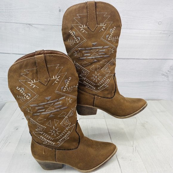 Cinak Women CO87 Microfiber Fabric Maya Design Pull On Cowboy Boots Size 6.5 M - Picture 4 of 13